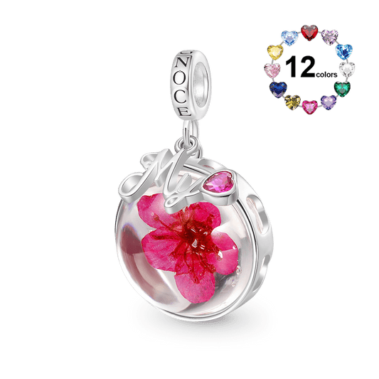 Gnoce Preserved Flower Peach Blossom Birthstone Pendant Dangle Charm_1