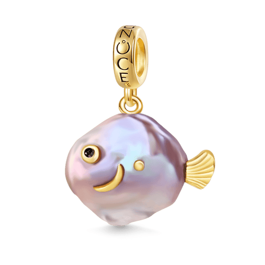 Gnoce Purple Fish Baroque Pearl Gold Plated Pendant Dangle Charm_1