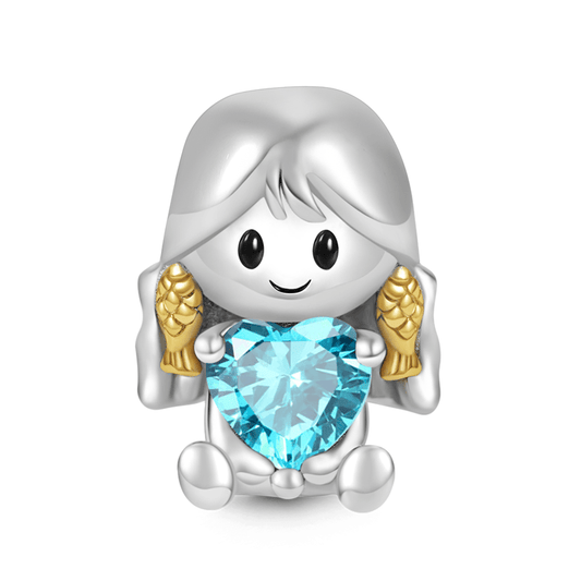 Pisces Constellation Embraces Heart Gemstone Charm Bead 925 Sterling Silver_1