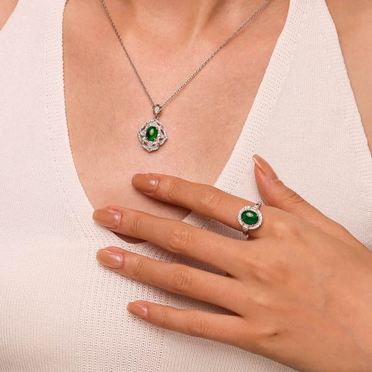 Gnoce Natural Cabochon Vivid Green Jadeite Ring_5