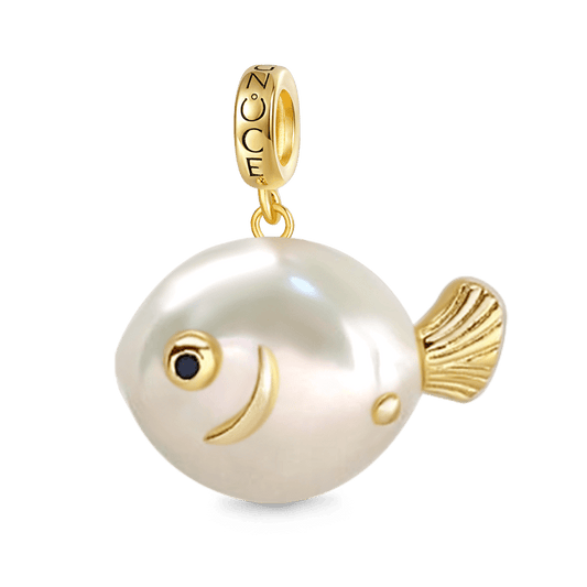 Gnoce Cute White Pearl Fish Pendant Dangle Charm_1