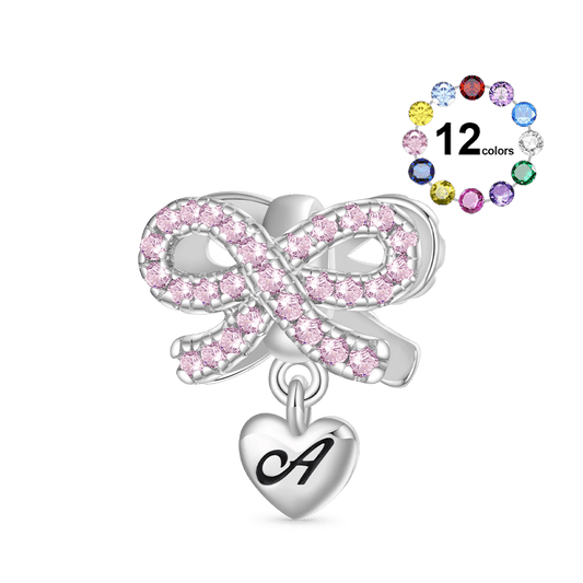 Gnoce Heart Engravable Birthstone Bowknot Pendant Dangle Charm_1