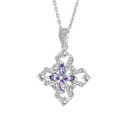 Gnoce Snowflake Oval-cut Tanzanite Flower Pendant Necklace_1
