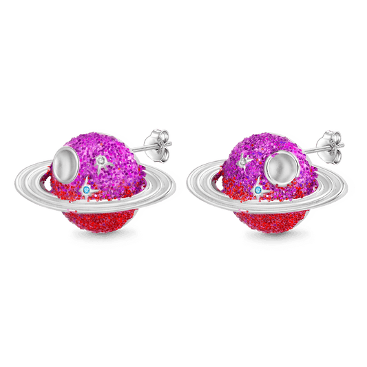 Gnoce Purple Red Gradient Planet Stud Earrings_1