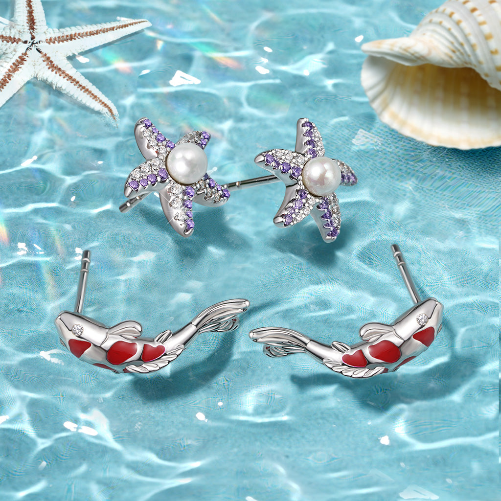 Gnoce Pearl Starfish Stud Earrings_3