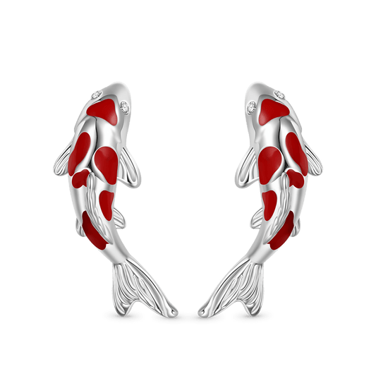 Gnoce Red Koi Fish Stud Earrings_1