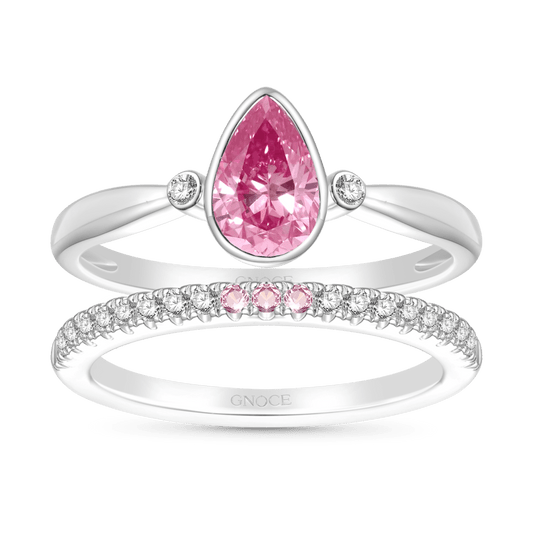 Gnoce Classic Pear Cut Pink CZ Stackable Ring Set_1