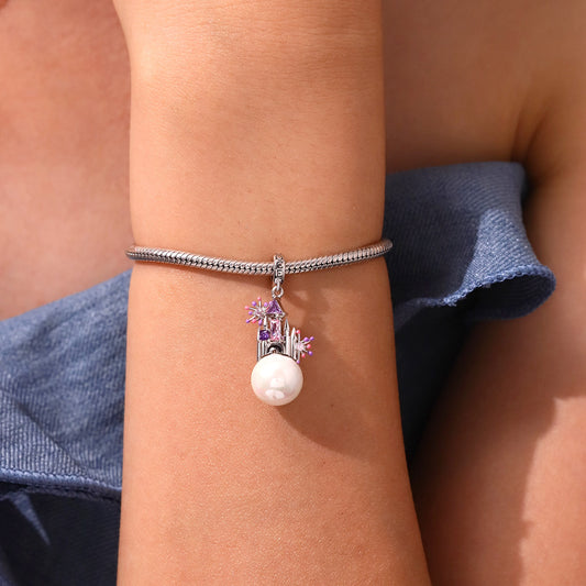 Gnoce White Pearl Castle Pendant Dangle Charm_6