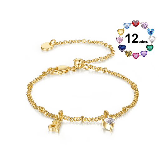 Gnoce Personalized Letter Heart Birthstone Bracelet_1