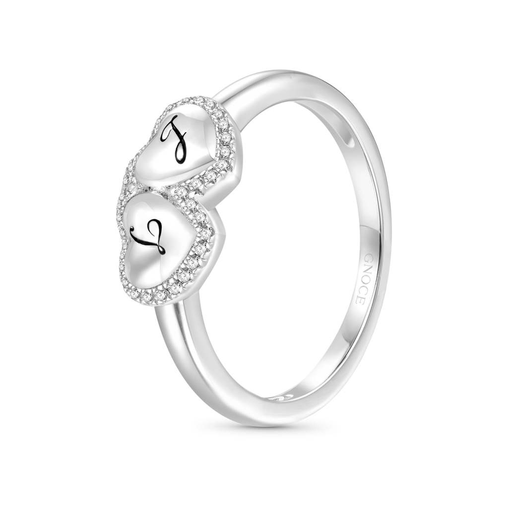 Gnoce Engravable Initial Letter Two Hearts Band Ring_3