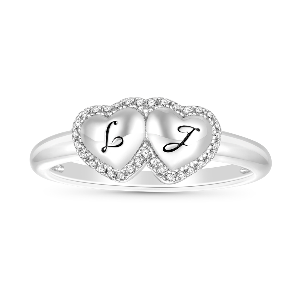 Gnoce Engravable Initial Letter Two Hearts Band Ring_1