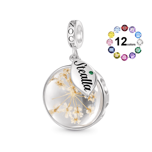 Gnoce Preserved Flower Engravable Leaf Birthstone Pendant Dangle Charm_1