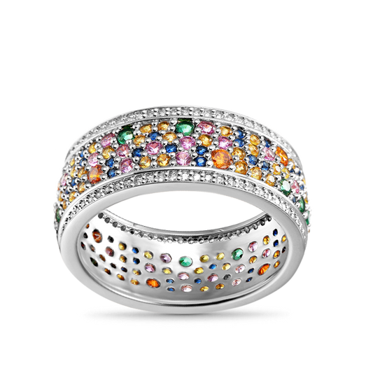 Colorful Brilliant Cut Band Ring 925 Sterling Silver_1
