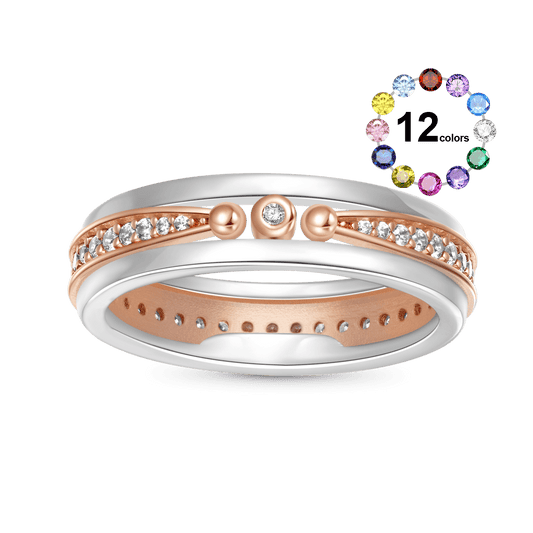 Gnoce Birthstone Linear Diamond Studded Rose Gold Ring_1