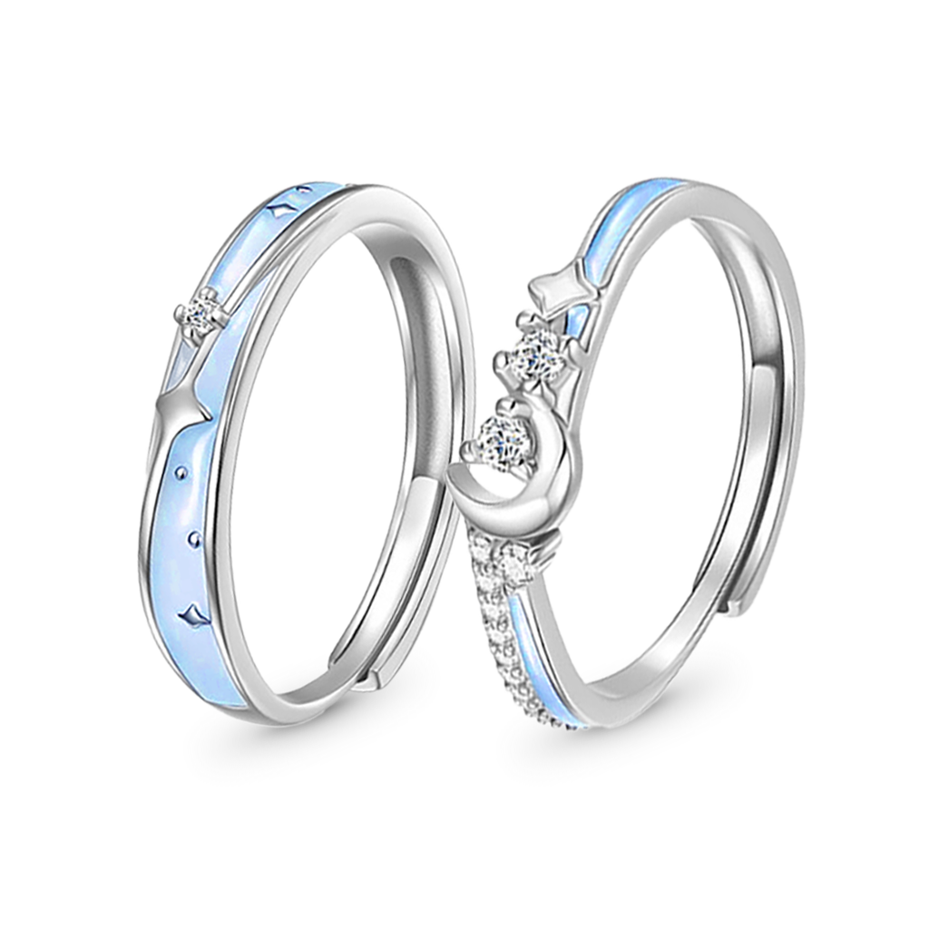 Gnoce Glowing Band Moon Adjustable Couple Rings_2