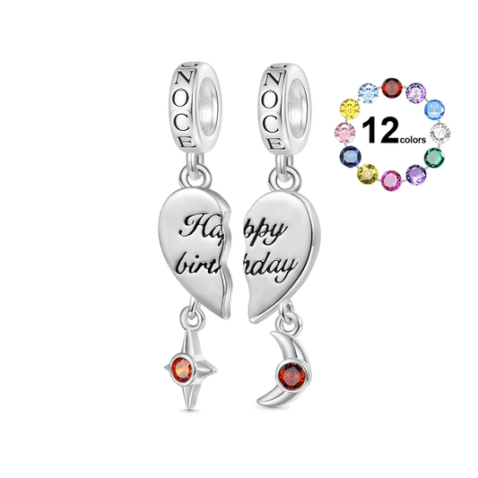 Gnoce Love Engravable Name Birthstone ‘Happy birthday’ Double Pendant Dangle Charm_1