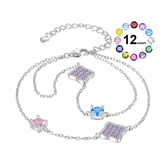 Gnoce Four-Leaf Clover Birthstone Adjustable Bracelet_1