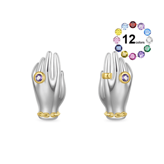 Gnoce Exquisite 'My Hands' Birthstone Stud Earrings_1