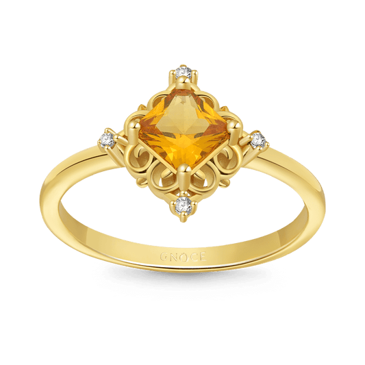 Gnoce Yellow Square Cut Patterned Base Solitaire Rings_1