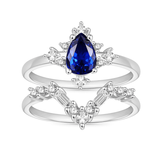 Gnoce Royal Blue Sapphire White Zirconia Stackable Rings_1
