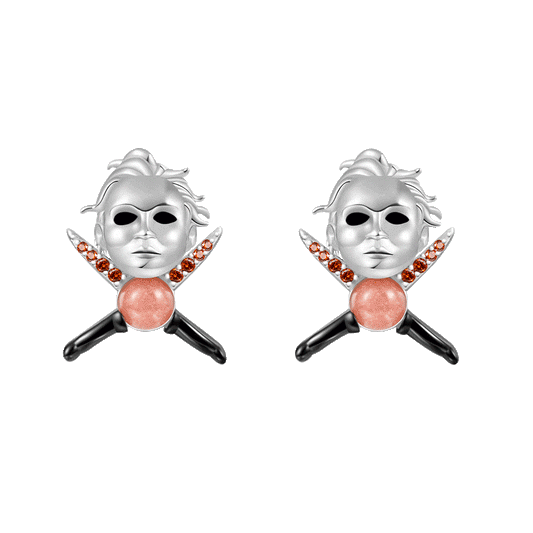 Gnoce Halloween Michael Myers and Knife Gemstone Stud Earrings_1