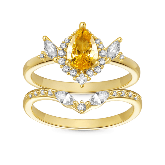 Gnoce Pear-Cut Yellow Diamond White Zirconia Stackable Ring_1