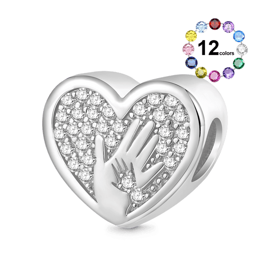 Gnoce Mother's Palms - Big Hand Holding Little Hand Engravable Heart Charm_1