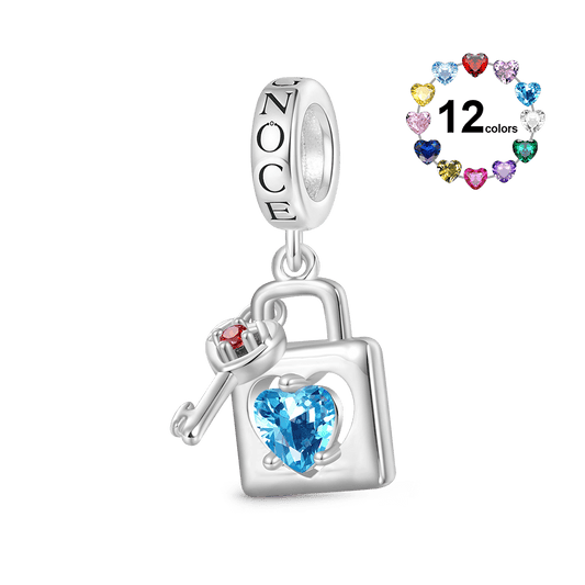 Gnoce Birthstone Love Lock & Key Pendant Dangle Charm_1