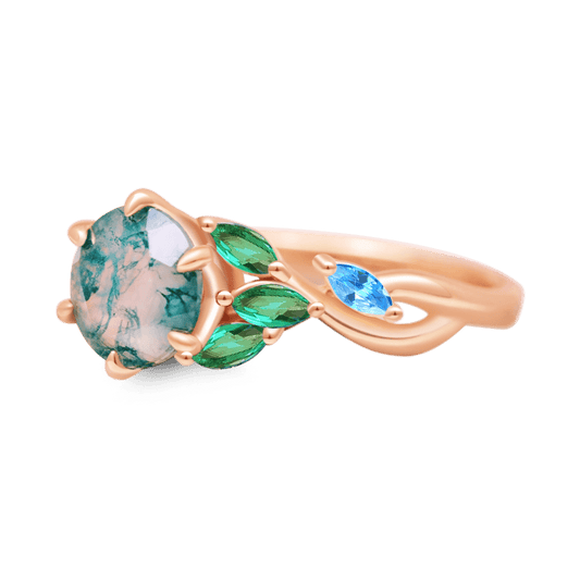 Gnoce Garden Green Moss Agate & Fire Opal Ring_1