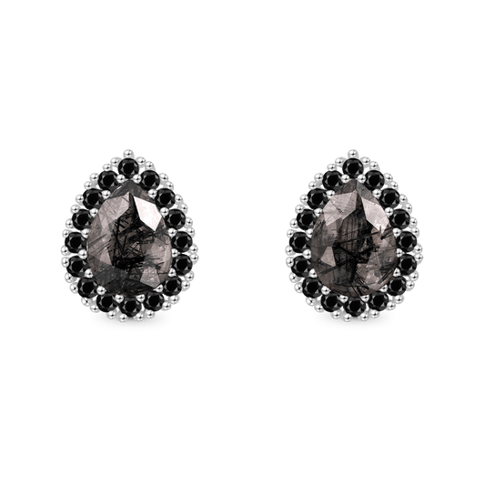 Gnoce Pear Black Rutilated Quartz Stud Earrings_1