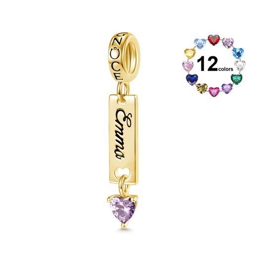 Gnoce Classic 18k Gold Plated Bar Heart Birthstone Engravable Pendant Dangle Charm_1