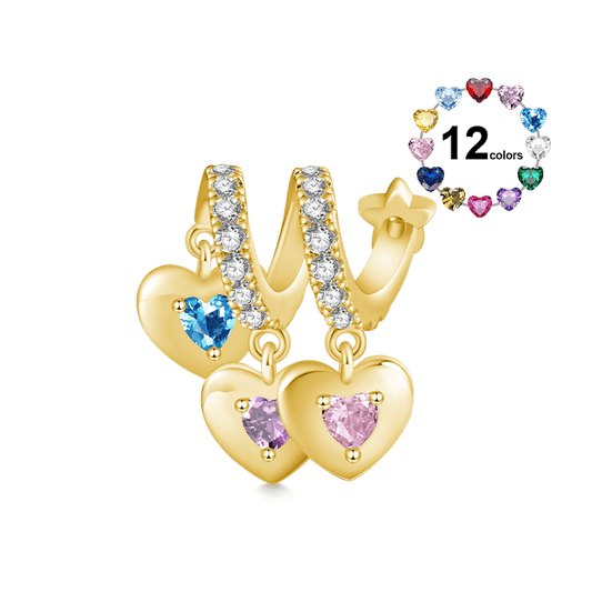 Gnoce 18k Gold Plated Engravable Three Hearts Family Pendant Dangle Charm_1