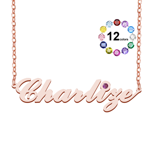 Gnoce Elegance Name Necklace with Birthstone_1