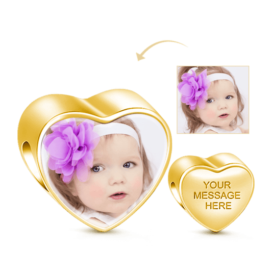 Gnoce 18k Gold Plated "Always in My Heart "Heart Engravable Photo Charm_1