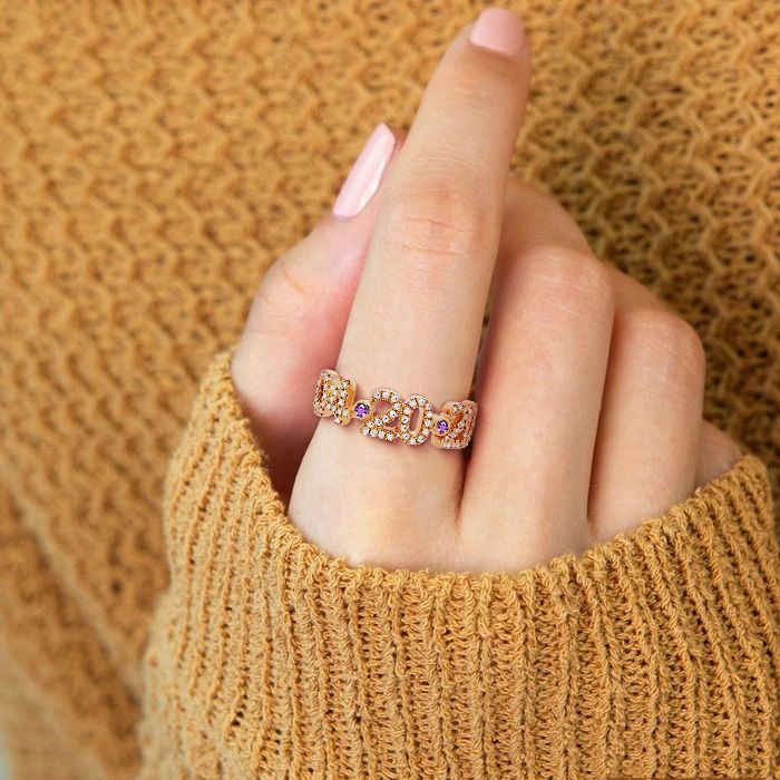 Gnoce Personalized Diamond Pave Date Ring with Birthstone_8