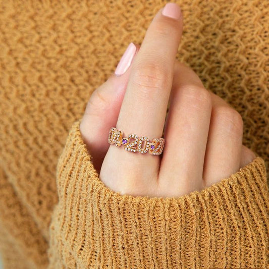 Gnoce Personalized Diamond Pave Date Ring with Birthstone_8