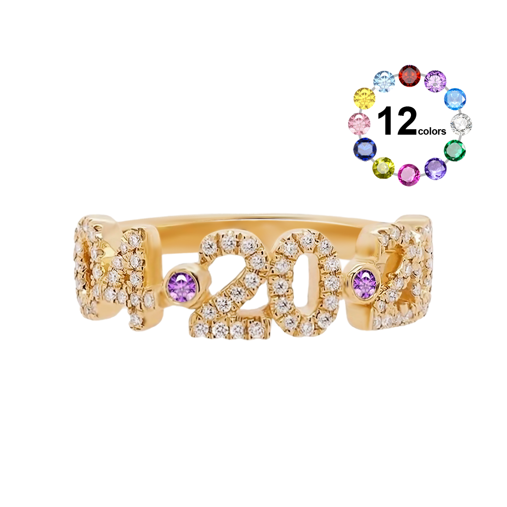 Gnoce Personalized Diamond Pave Date Ring with Birthstone_1