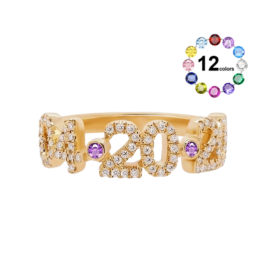 Gnoce Personalized Diamond Pave Date Ring with Birthstone_1