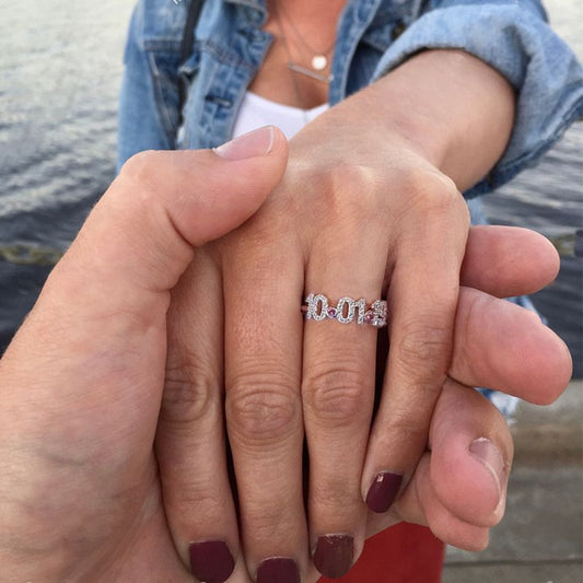 Gnoce Personalized Diamond Date Thin Ring with Birthstone_7