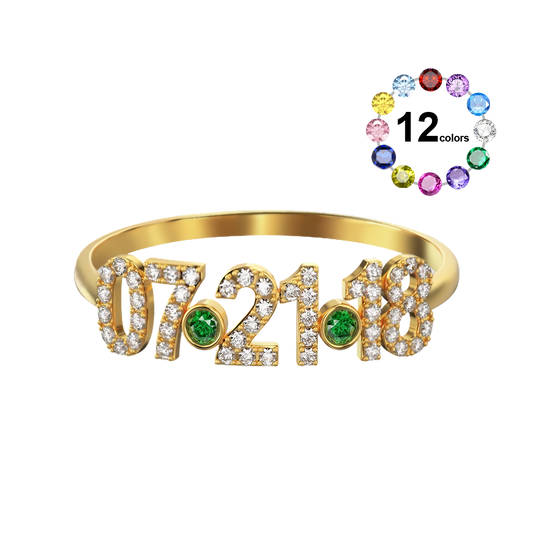 Gnoce Personalized Diamond Date Thin Ring with Birthstone_1