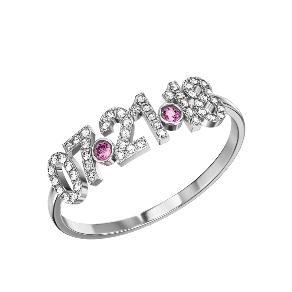 Gnoce Personalized Diamond Date Thin Ring with Birthstone_4