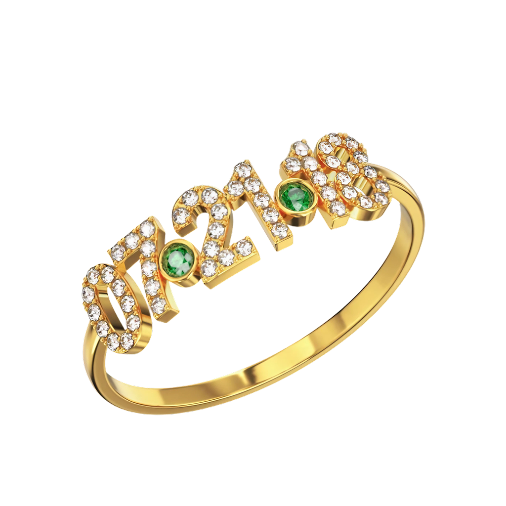 Gnoce Personalized Diamond Date Thin Ring with Birthstone_2