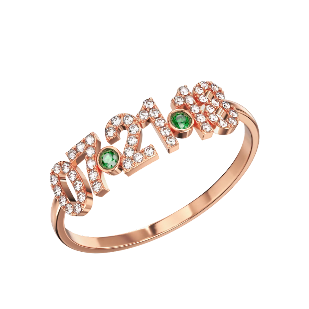 Gnoce Personalized Diamond Date Thin Ring with Birthstone_3