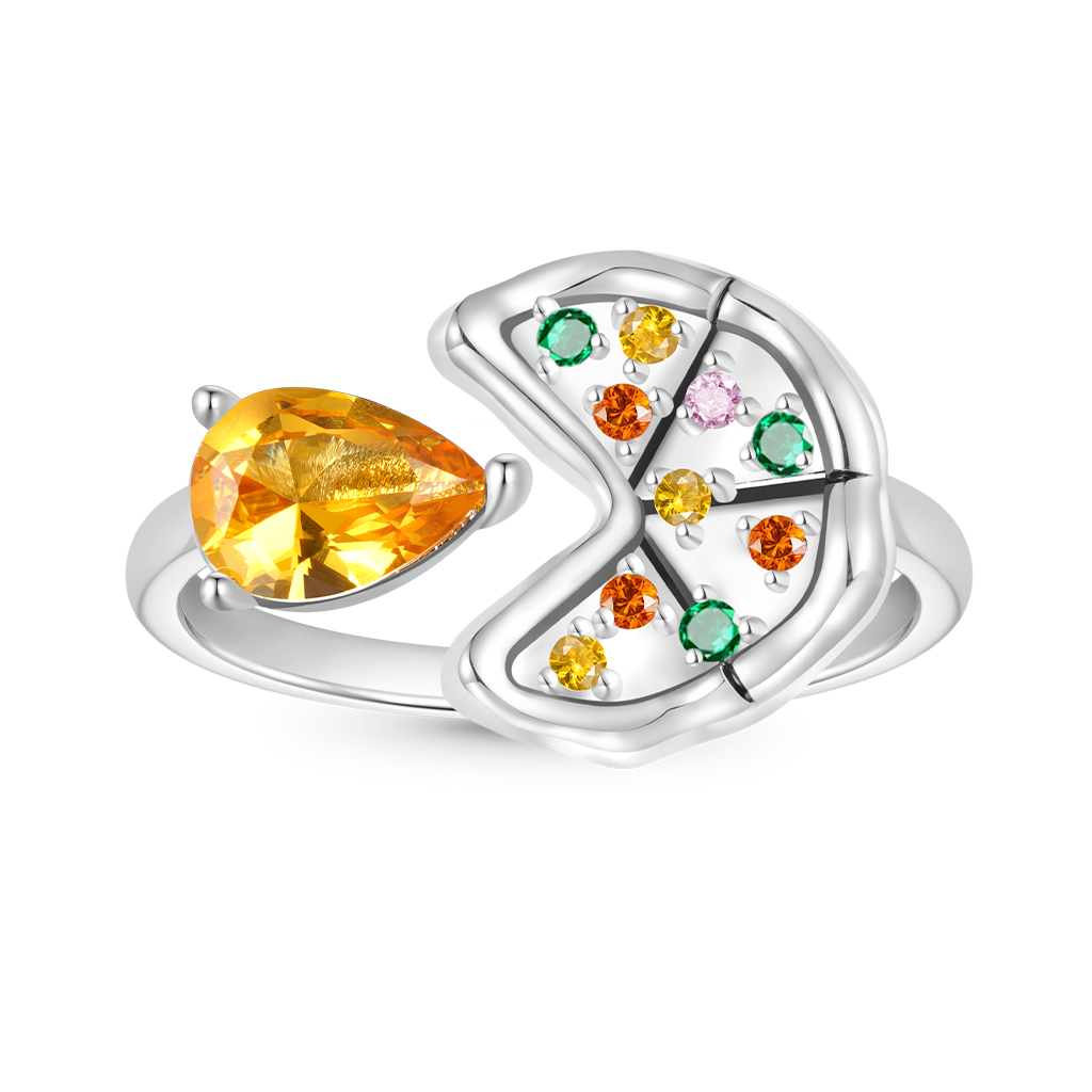 Gnoce Multicolor Pear CZ Pizza Open Ring_1
