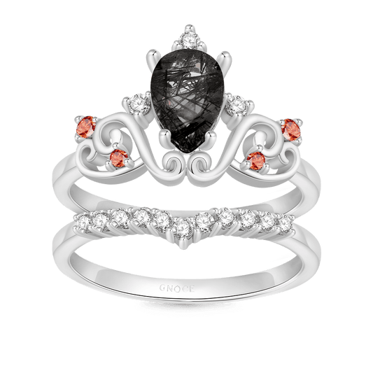 Gnoce Pear Black Rutilated Quartz Stackable Rings_1
