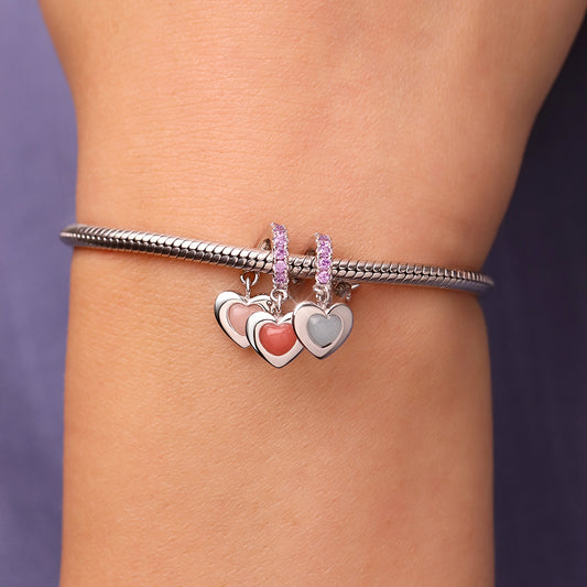 Gnoce Engravable Three Heart-shaped Glow-in-the-Dark Stone Family Pendant Dangle Charm_7