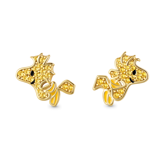 Gnoce Peanuts Smiling Flying Woodstock Diamond Stud Earrings_1