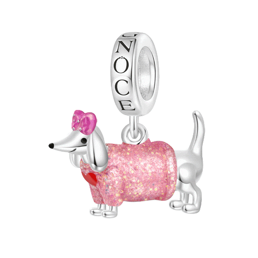 Gnoce Valentine's Day Pink Dachshund Glow-in-the-Dark Pendant Dangle Charm_1