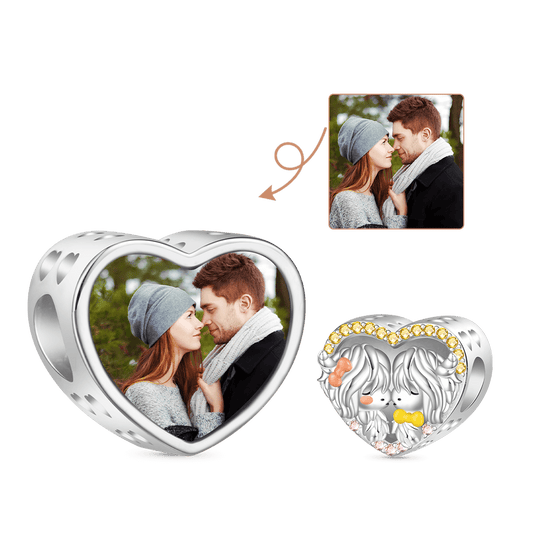 Gnoce Valentine's Day Highland Cow Couple Heart Personalized Photo Charm_1