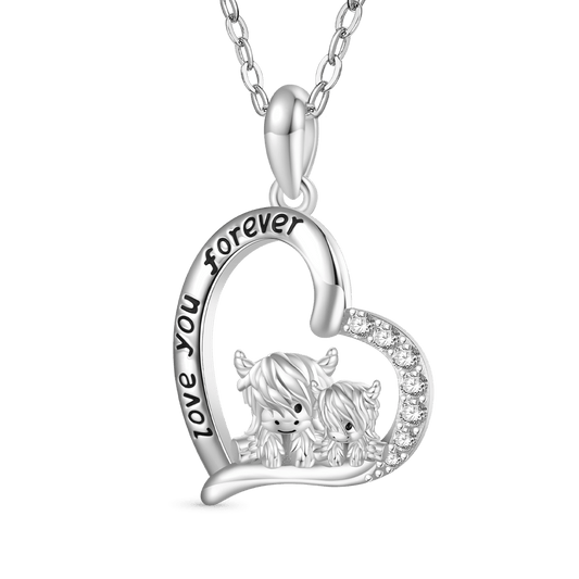 Gnoce "I love you forever" Highland Cow Heart Necklace_1